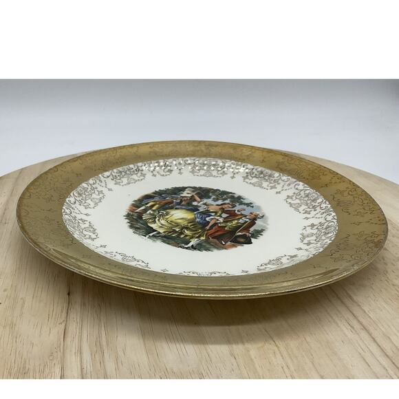 Vintage W.S. George Crest-O-Gold Decorative Plate Courting Couple 22K Gold USA - Picture 9 of 14